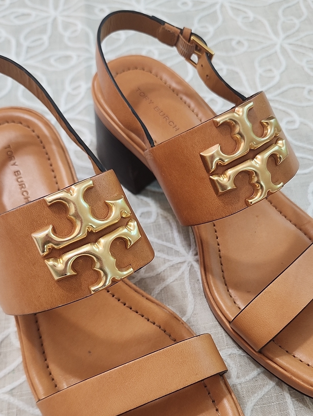 Tory Burch Eleanor Heel Leather Sandals Size 8 - Picture 2 of 14